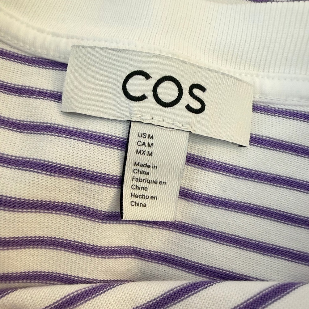 Cos Clean Cut Regular Striped T-Shirt In White Purple - Picture 6 of 7
